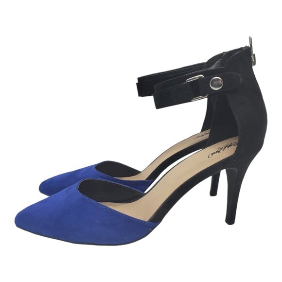 Blue Point Toe Suede Pumps Women's 10 Mossimo Supply Ankle Strap Zip Heels - Picture 2 of 14